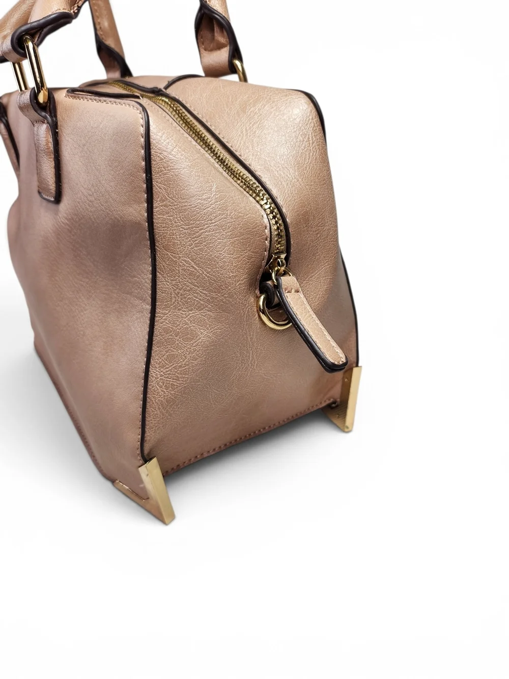 ALDO Taupe Top Handle Satchel Handbag Crossbody Shoulder Bag Gold Hardware Purse